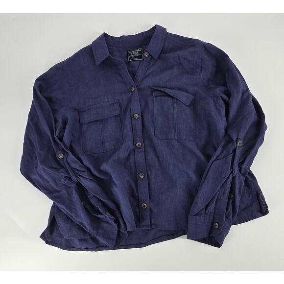 Abercrombie and Fitch Linen Blend Button Down Beachy Boxy Womens Large Old Money - Picture 2 of 7